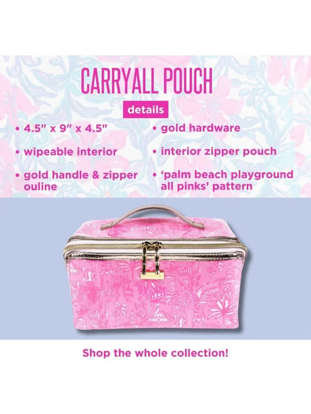 Vibrant Carryall Cosmetic Case - Tropical Print, Travel-Friendly Makeup